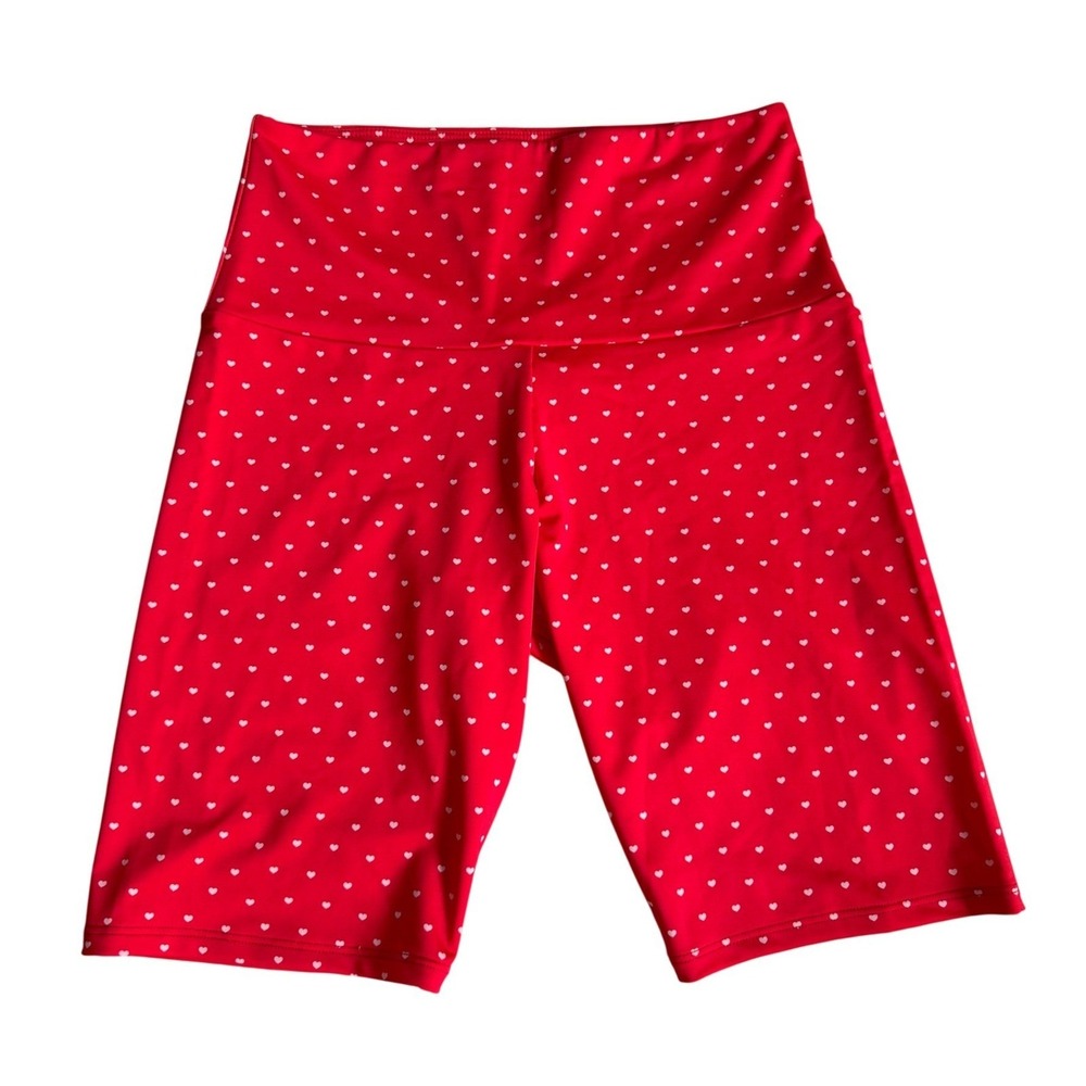 Free People Movement‎ Biker Shorts Women M/L Red Heart Print Activewear Yoga